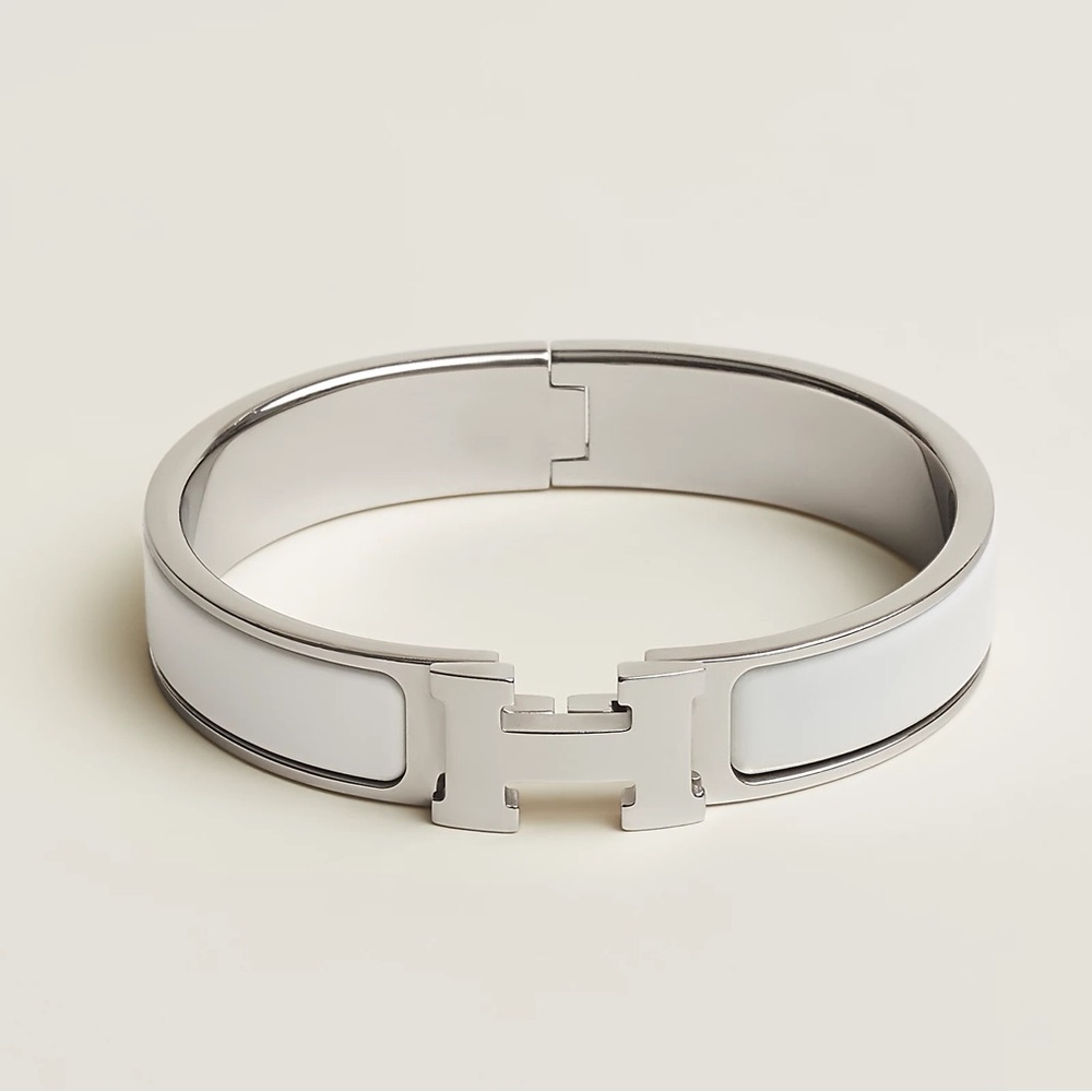Silver and White Hermès Clic H bracelet